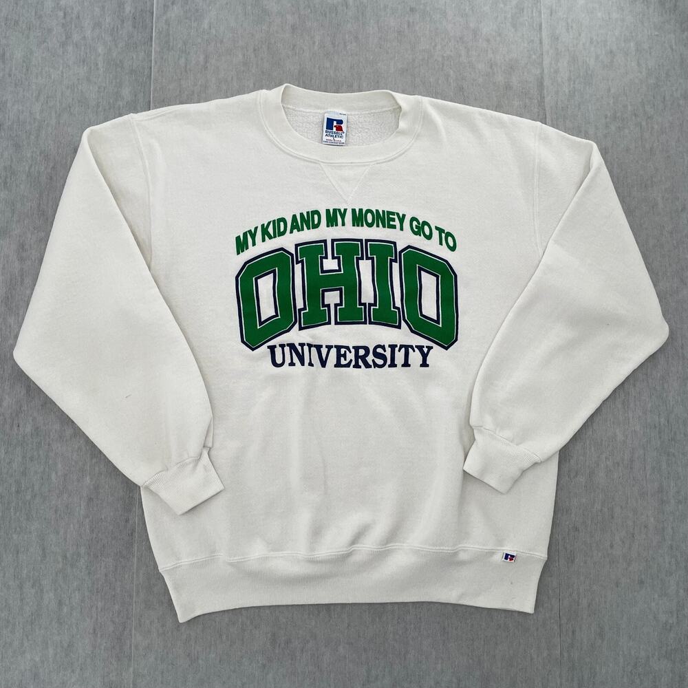 VINTAGE Ohio University Bobcats Sweater Womens Large White Pullover USA Ladies L
